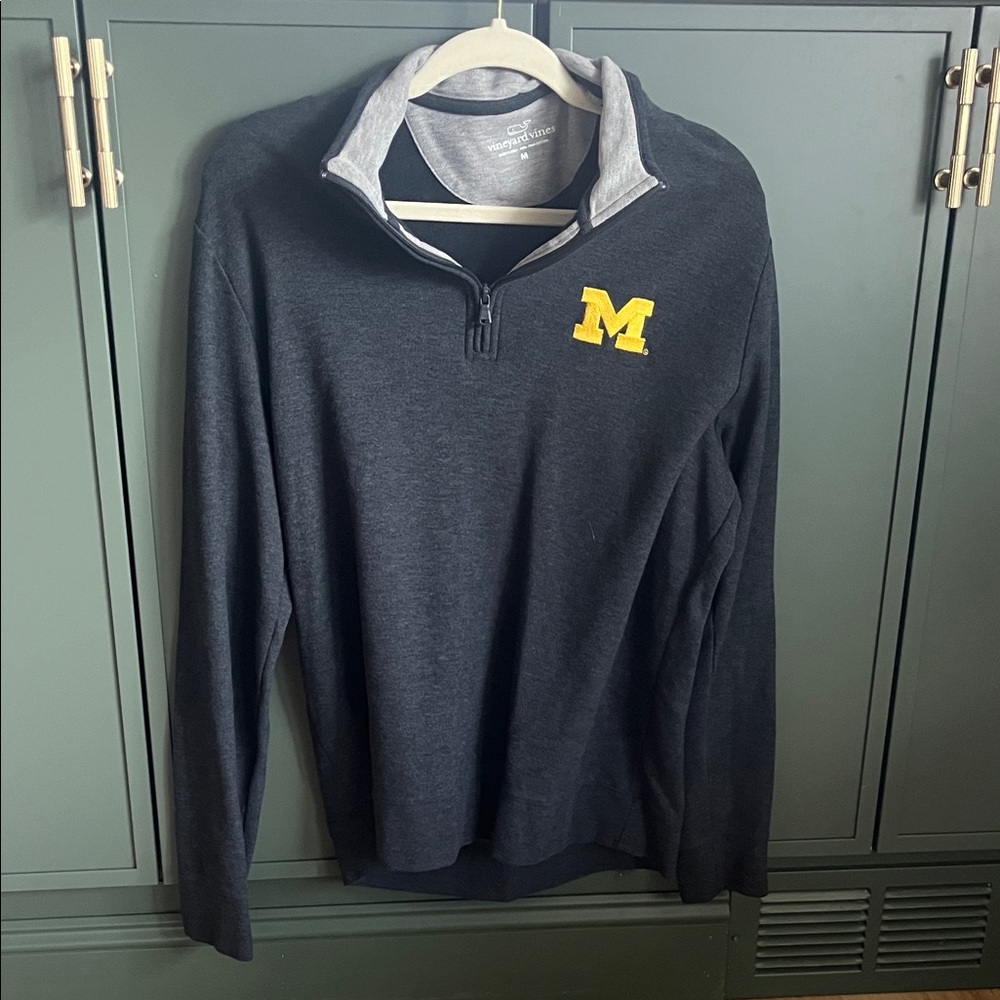Vineyard Vines Michigan Black and Gray Quarter-Zip with Yellow Logo